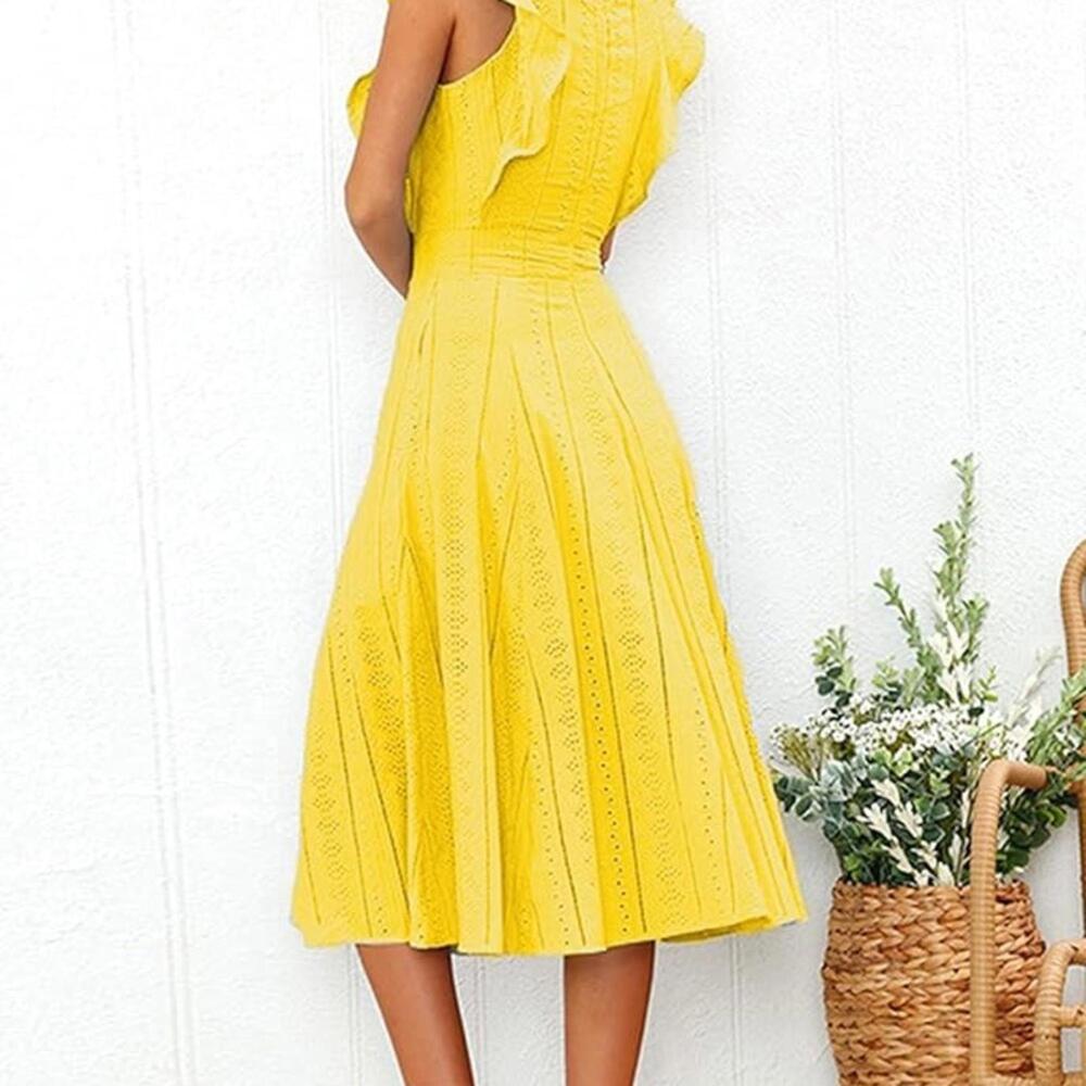 Ecowish Yellow Ruffle Midi Dress - Picture 3 of 12